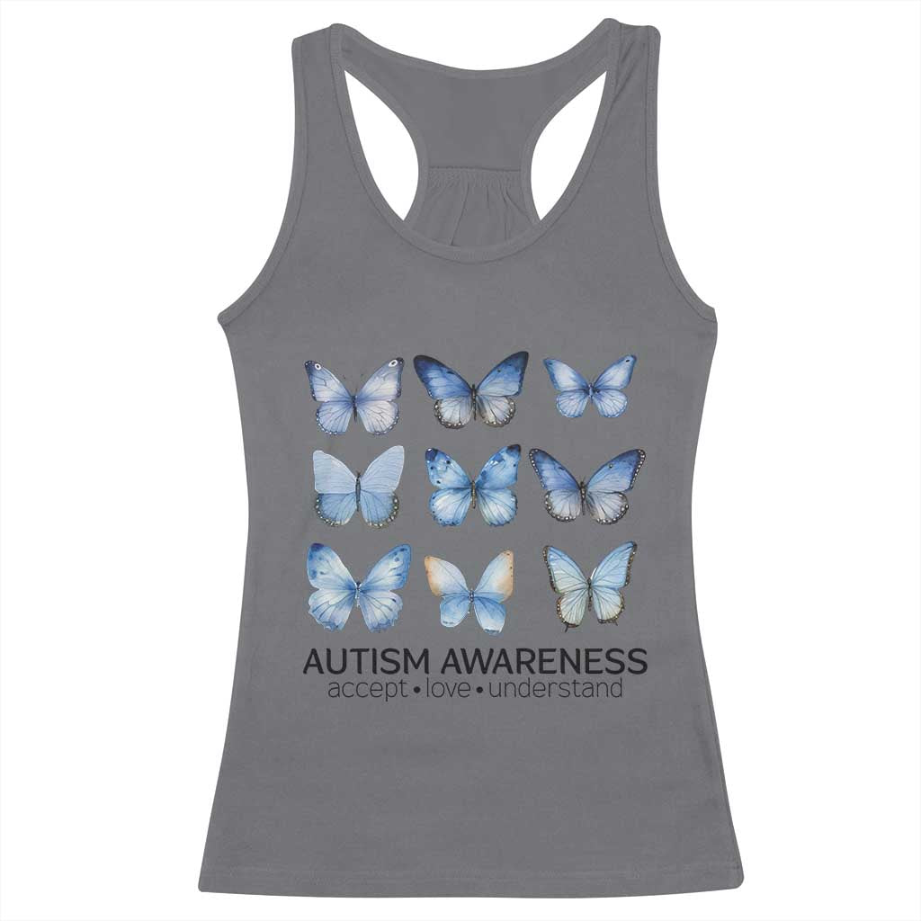 Autism Awareness Blue Butterflies Racerback Tank Top Accept Love Understand