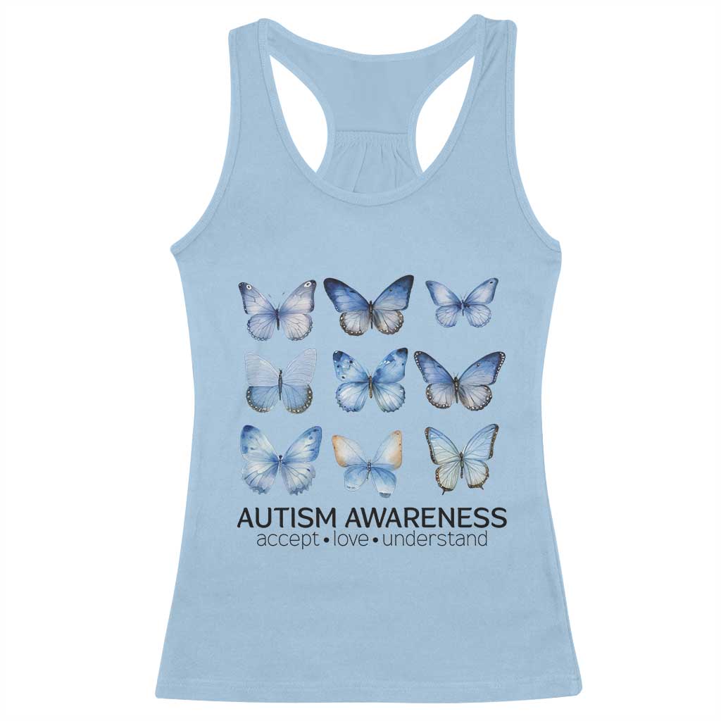 Autism Awareness Blue Butterflies Racerback Tank Top Accept Love Understand