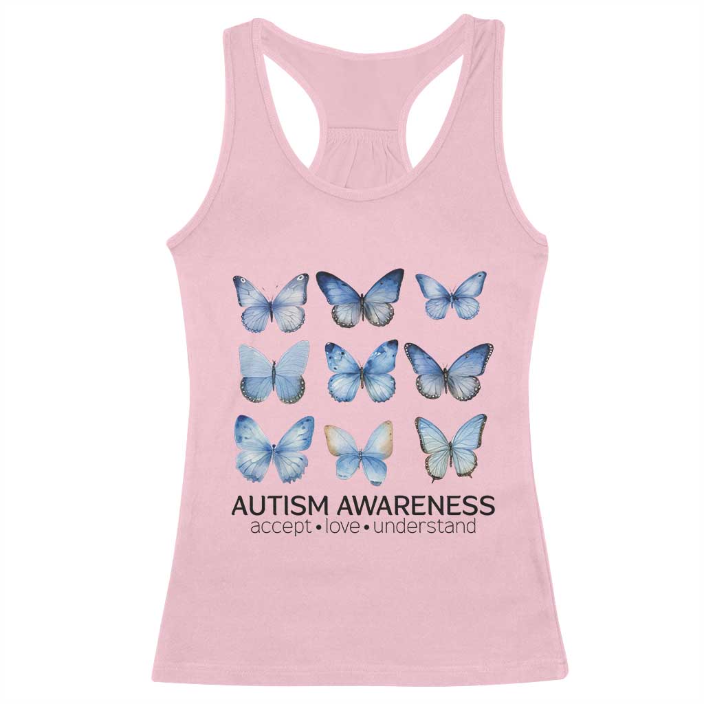 Autism Awareness Blue Butterflies Racerback Tank Top Accept Love Understand