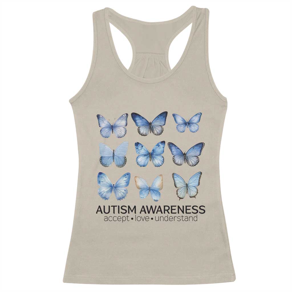 Autism Awareness Blue Butterflies Racerback Tank Top Accept Love Understand