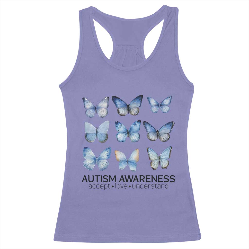 Autism Awareness Blue Butterflies Racerback Tank Top Accept Love Understand