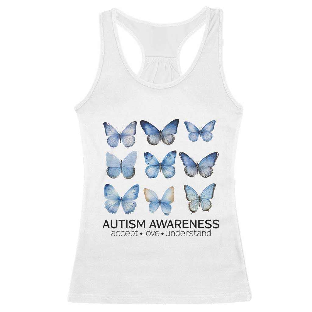Autism Awareness Blue Butterflies Racerback Tank Top Accept Love Understand