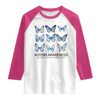 Autism Awareness Blue Butterflies Raglan Shirt Accept Love Understand