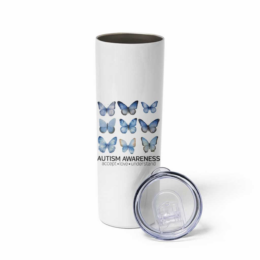 Autism Awareness Blue Butterflies Skinny Tumbler Accept Love Understand