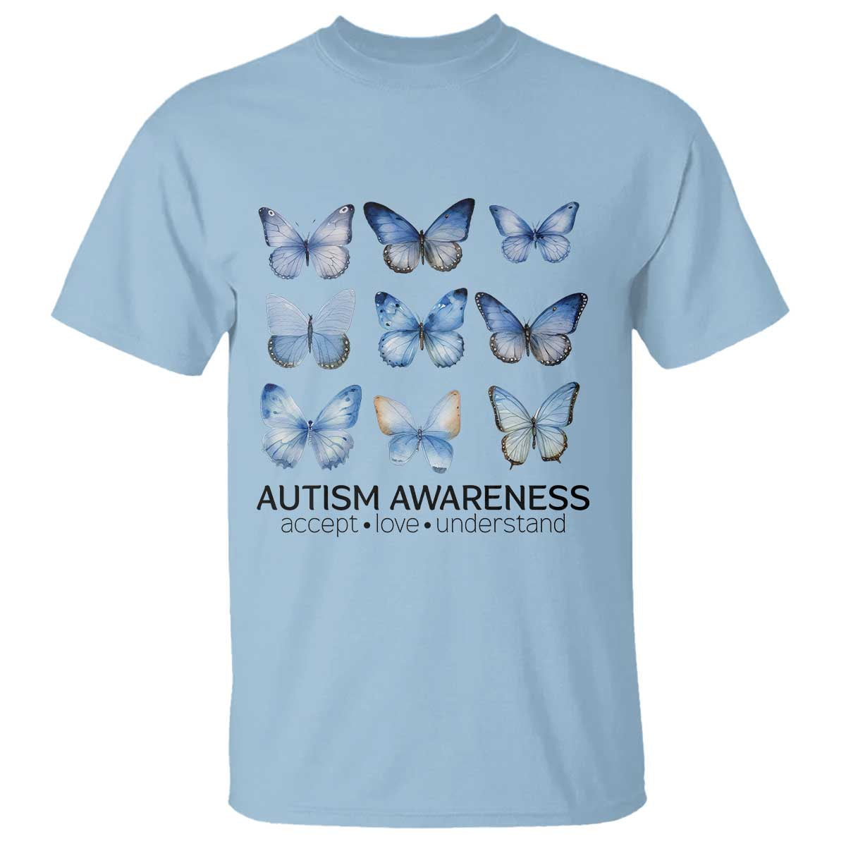 Autism Awareness Blue Butterflies T Shirt Accept Love Understand