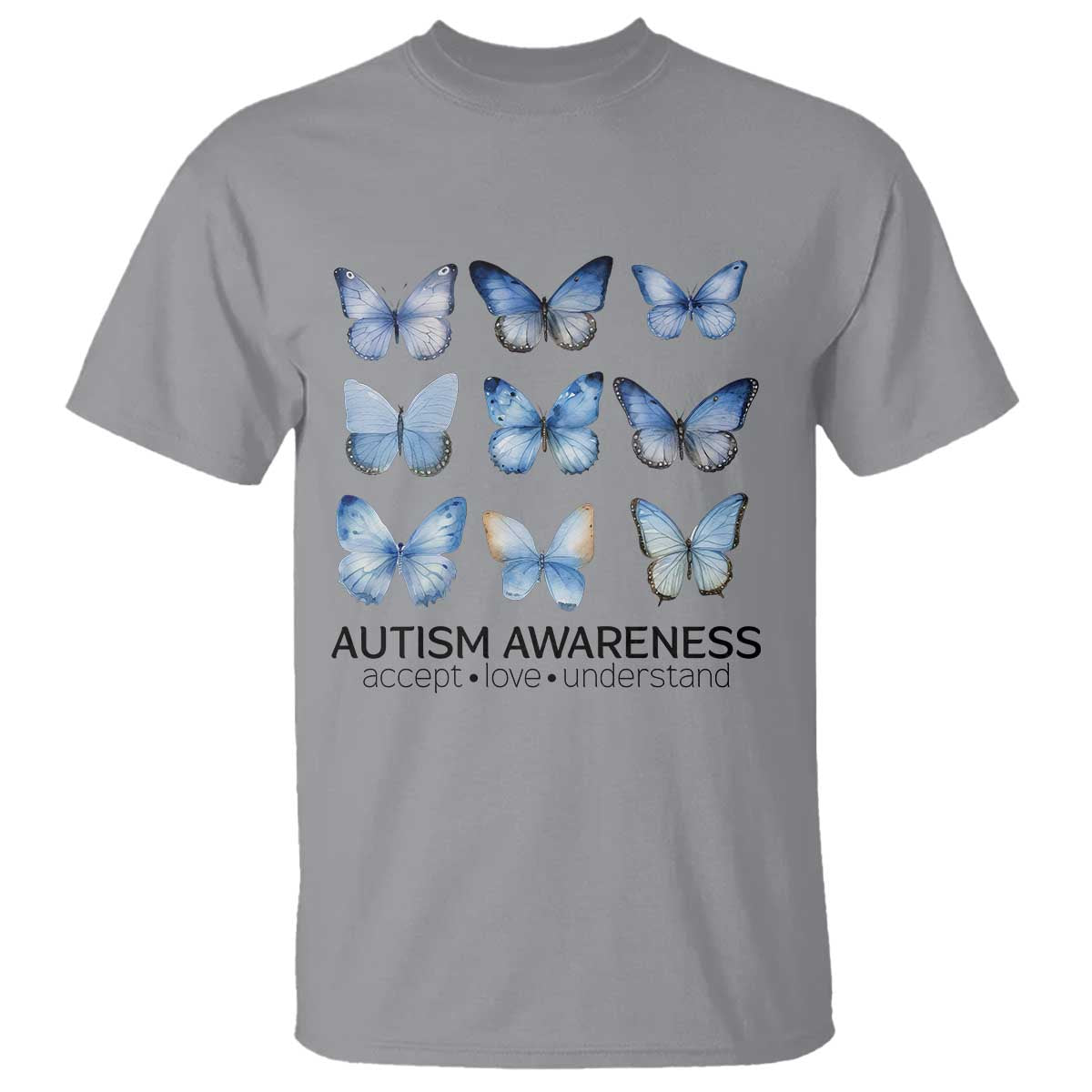 Autism Awareness Blue Butterflies T Shirt Accept Love Understand