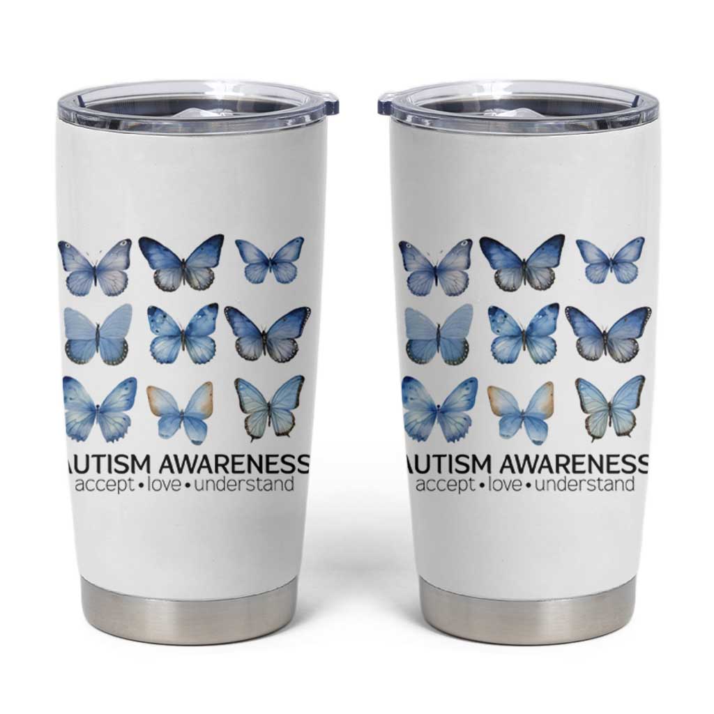 Autism Awareness Blue Butterflies Tumbler Cup Accept Love Understand
