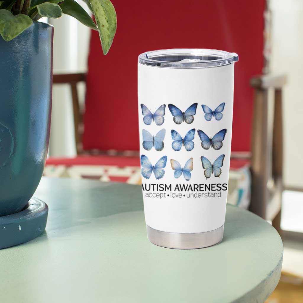 Autism Awareness Blue Butterflies Tumbler Cup Accept Love Understand