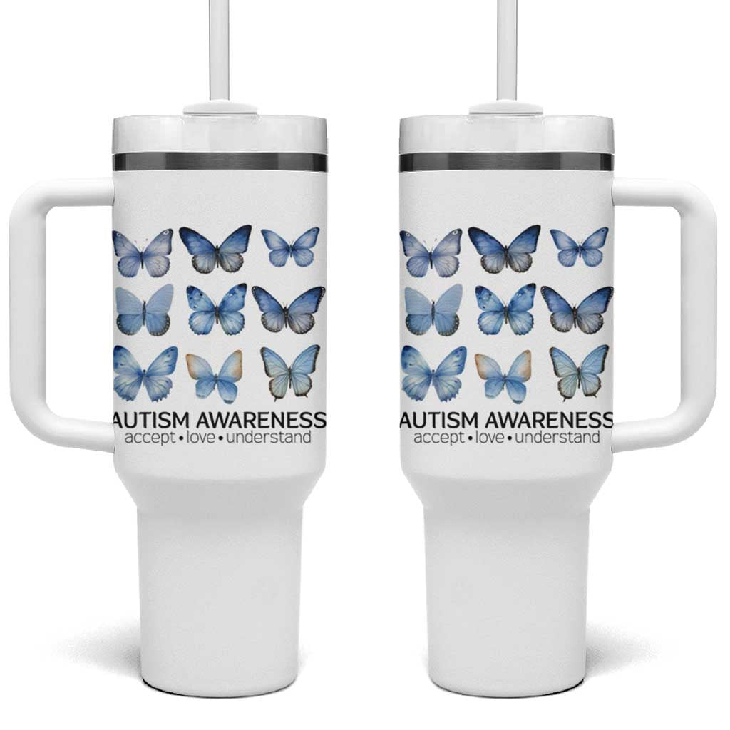 Autism Awareness Blue Butterflies Tumbler With Handle Accept Love Understand