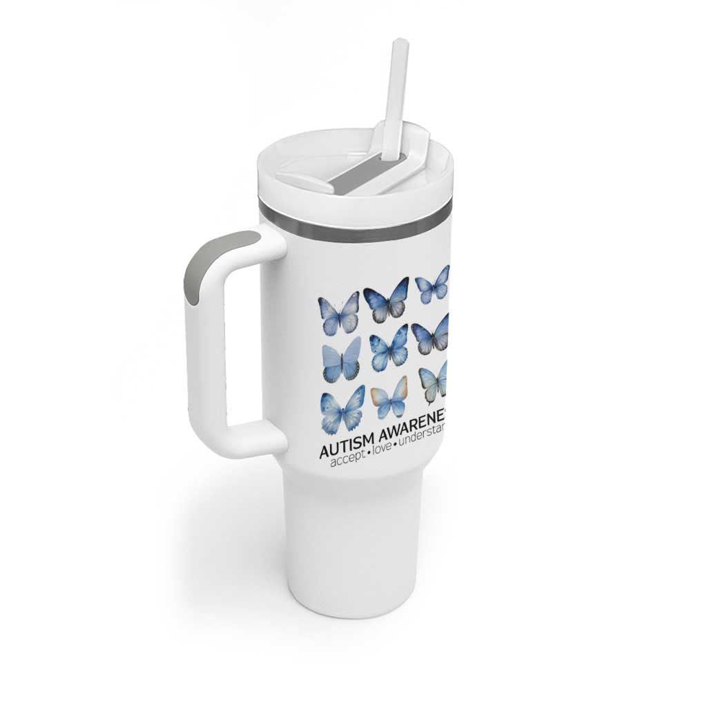 Autism Awareness Blue Butterflies Tumbler With Handle Accept Love Understand
