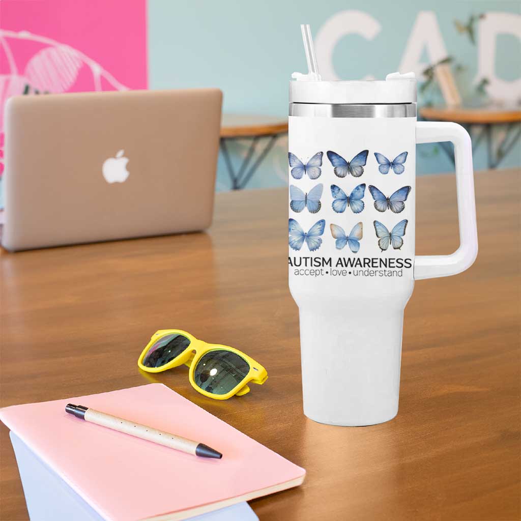 Autism Awareness Blue Butterflies Tumbler With Handle Accept Love Understand