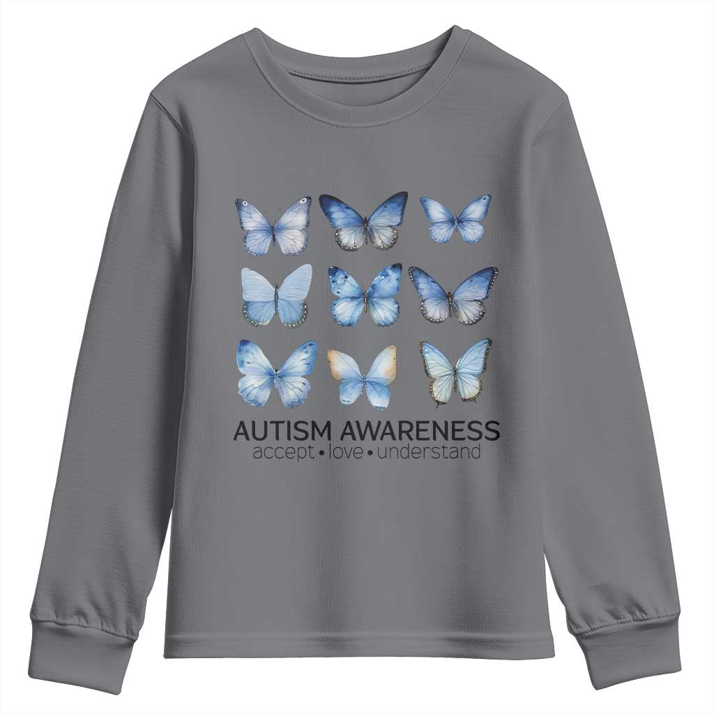 Autism Awareness Blue Butterflies Youth Sweatshirt Accept Love Understand