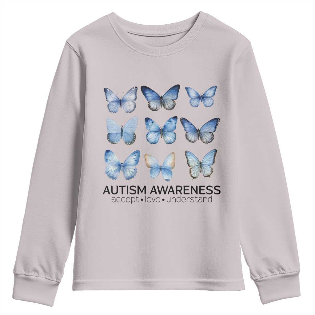 Autism Awareness Blue Butterflies Youth Sweatshirt Accept Love Understand