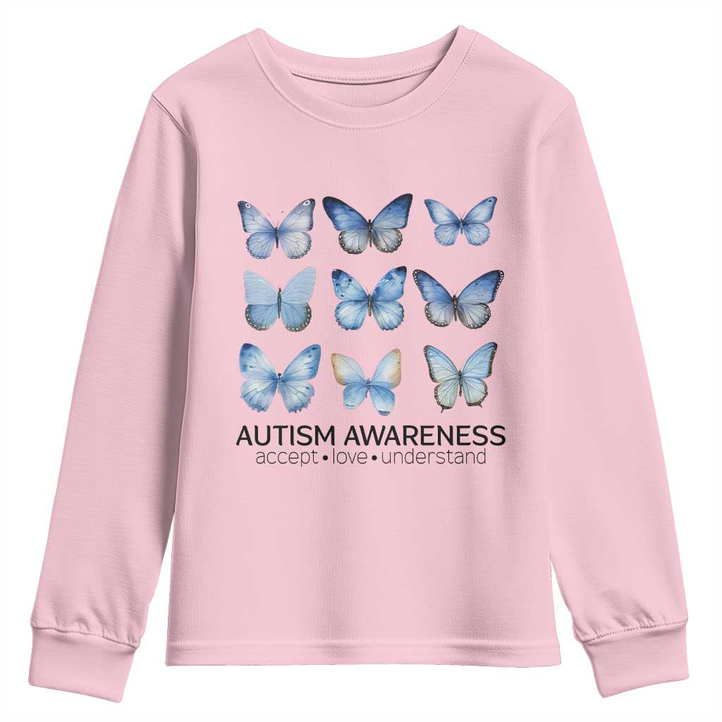 Autism Awareness Blue Butterflies Youth Sweatshirt Accept Love Understand