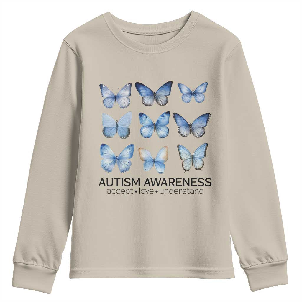 Autism Awareness Blue Butterflies Youth Sweatshirt Accept Love Understand