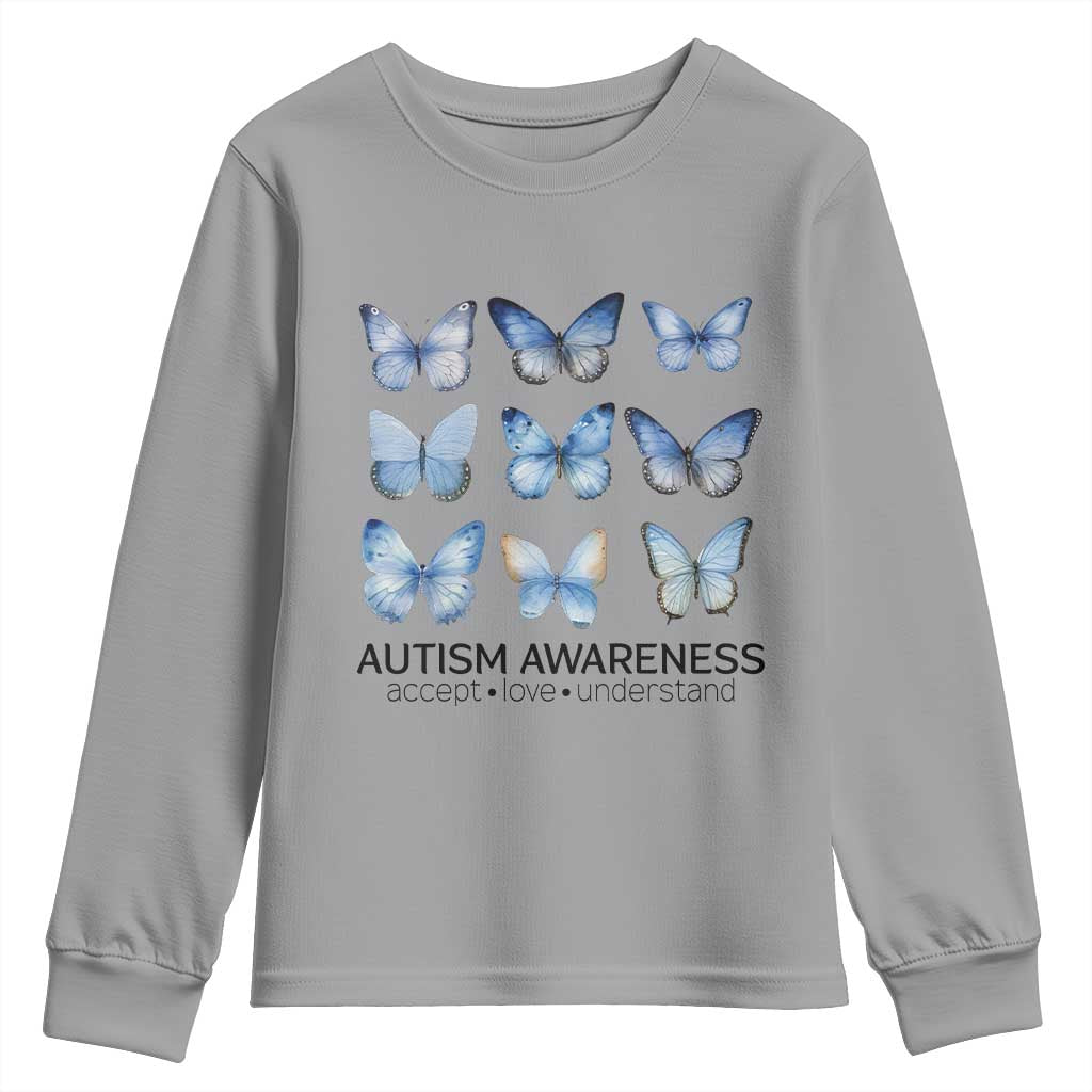 Autism Awareness Blue Butterflies Youth Sweatshirt Accept Love Understand