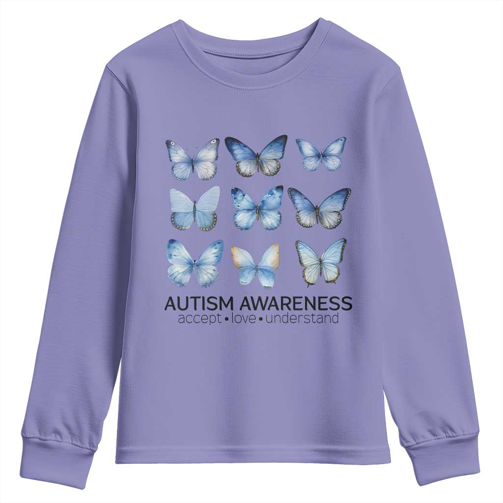 Autism Awareness Blue Butterflies Youth Sweatshirt Accept Love Understand
