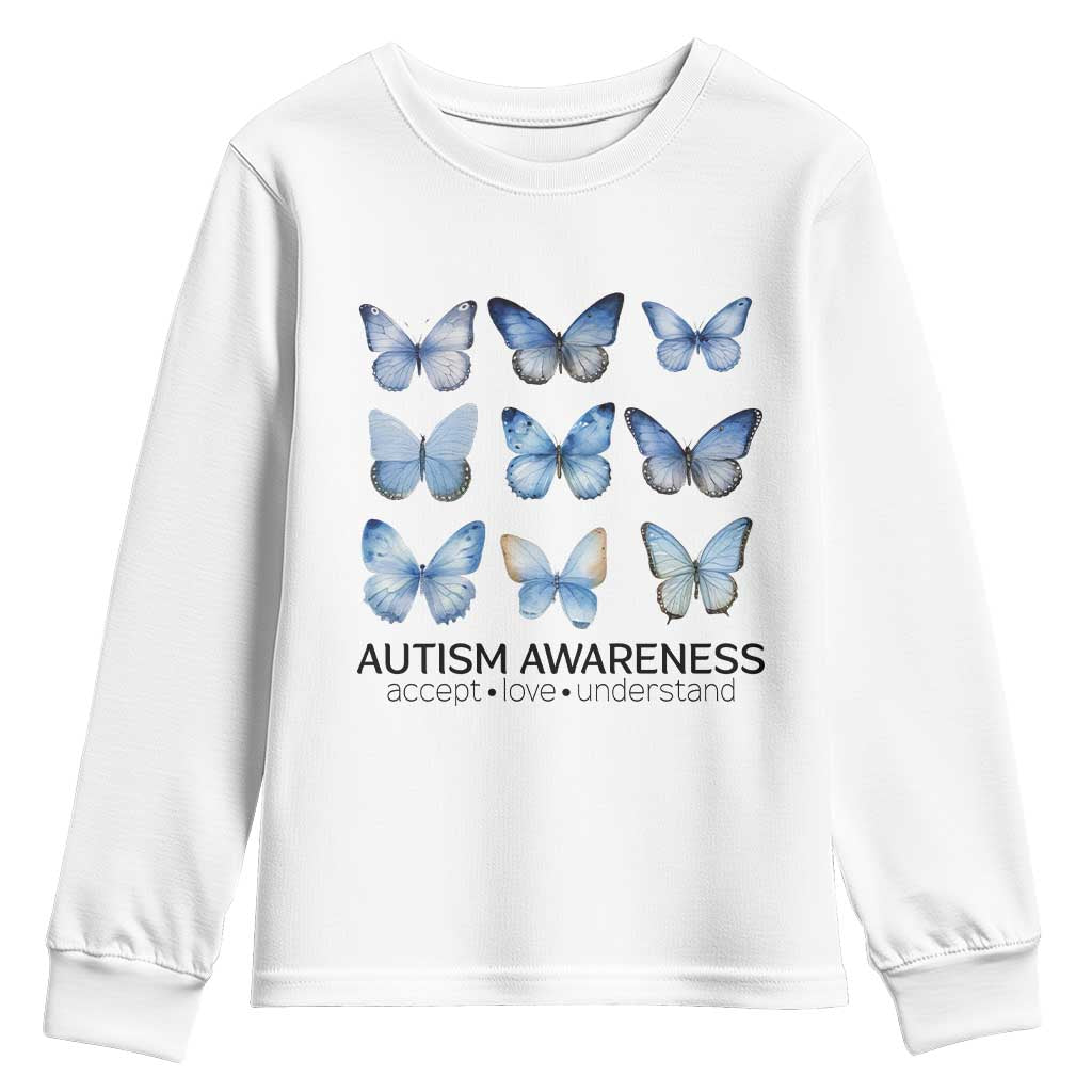 Autism Awareness Blue Butterflies Youth Sweatshirt Accept Love Understand