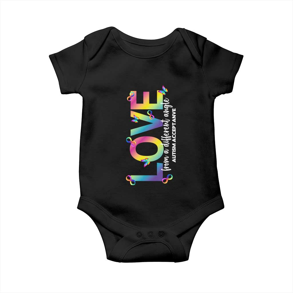 Autism Acceptance Baby Onesie Love From a Different Angle Rainbow Infinity