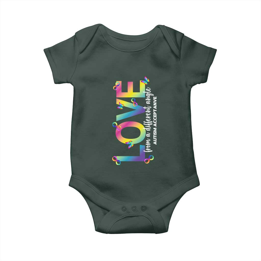 Autism Acceptance Baby Onesie Love From a Different Angle Rainbow Infinity