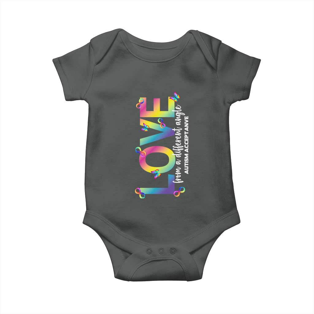 Autism Acceptance Baby Onesie Love From a Different Angle Rainbow Infinity