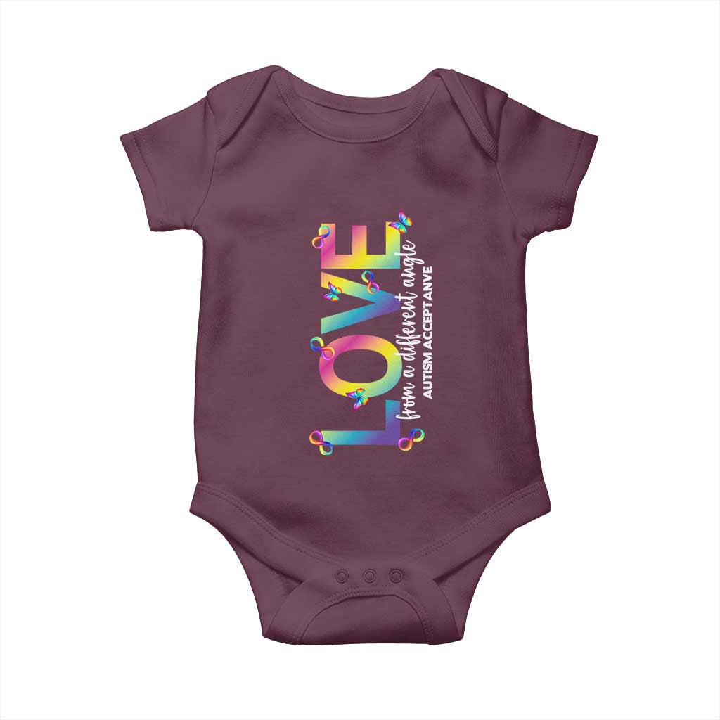 Autism Acceptance Baby Onesie Love From a Different Angle Rainbow Infinity