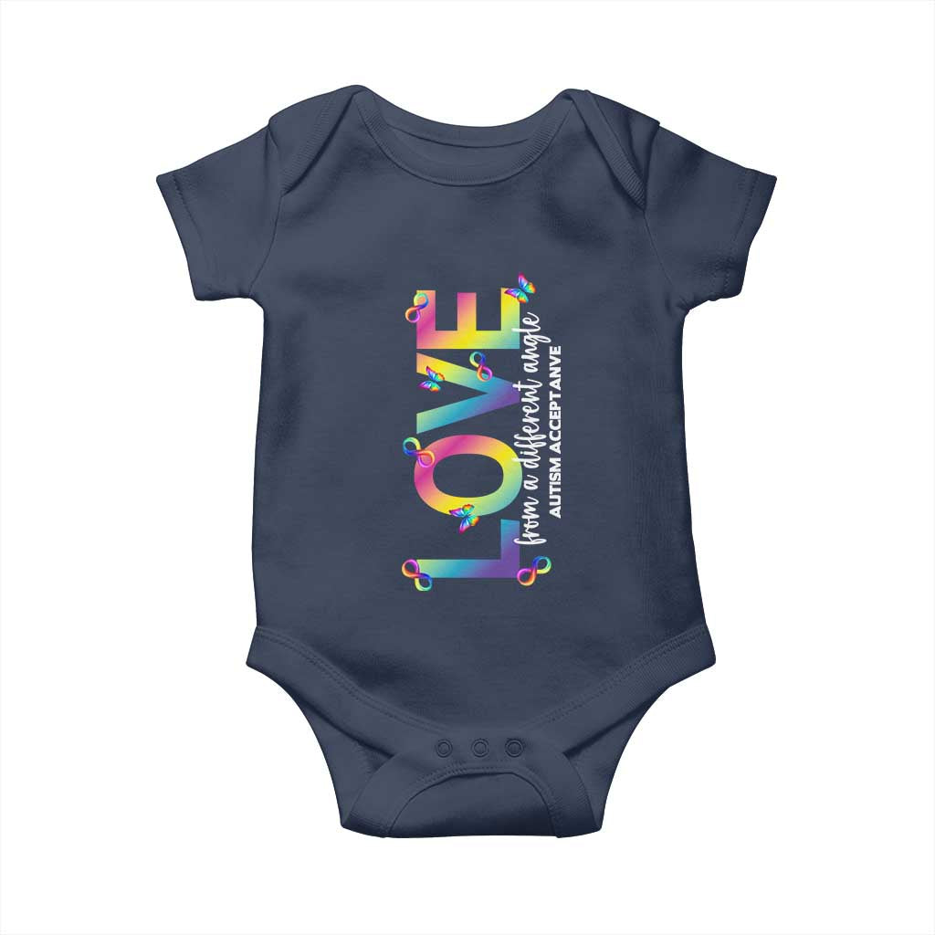 Autism Acceptance Baby Onesie Love From a Different Angle Rainbow Infinity