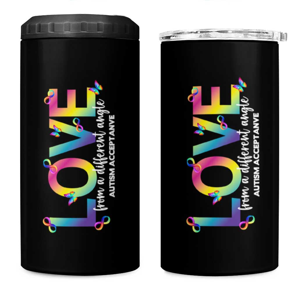 Autism Acceptance 4 in 1 Can Cooler Tumbler Love From a Different Angle Rainbow Infinity