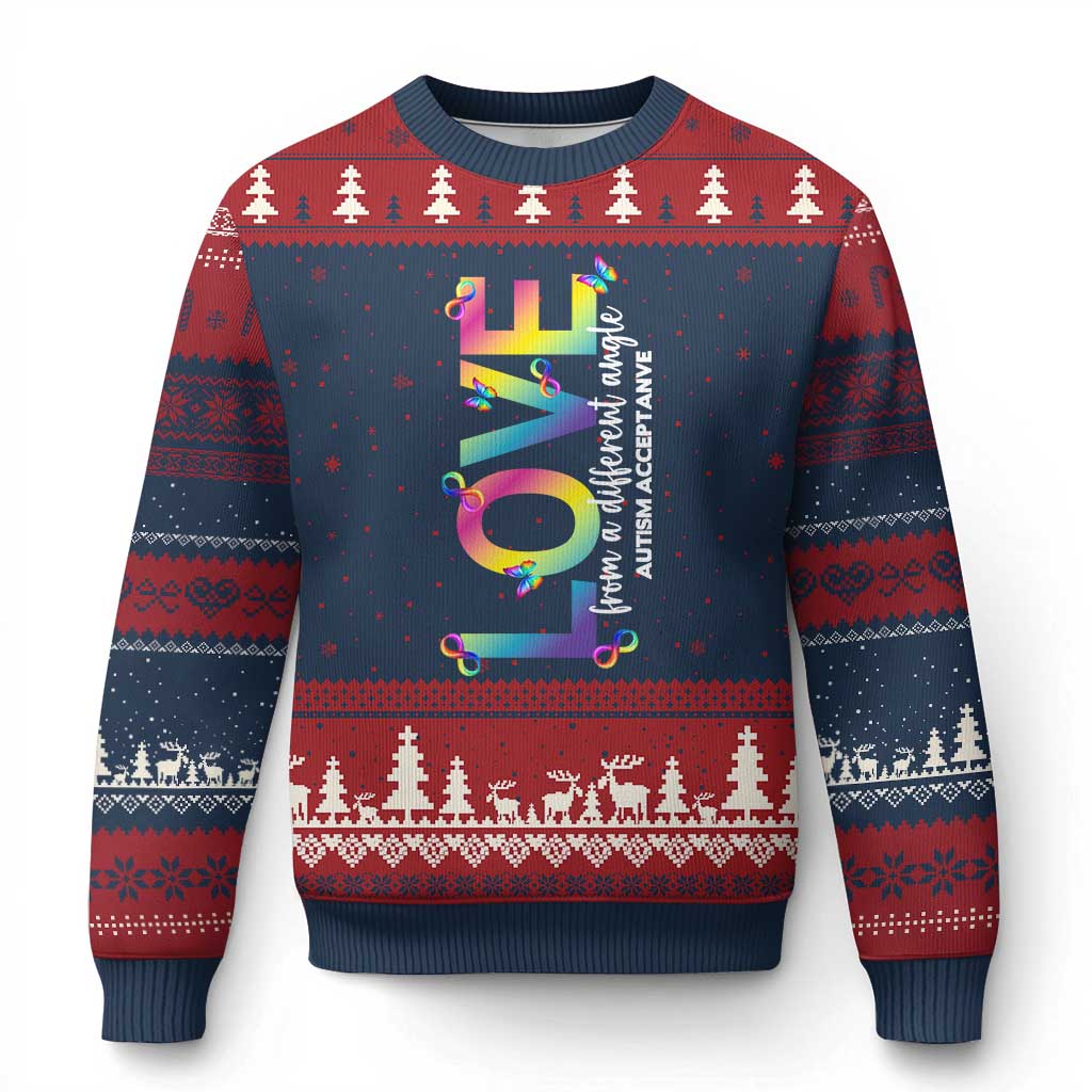 Autism Acceptance Ugly Christmas Sweater Love From a Different Angle Rainbow Infinity - Wonder Print Shop