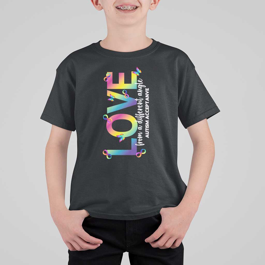 Autism Acceptance T Shirt For Kid Love From a Different Angle Rainbow Infinity