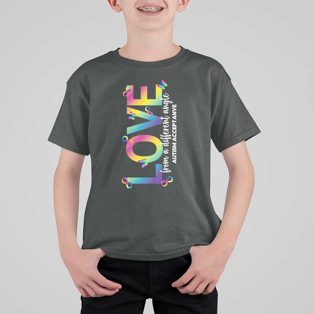 Autism Acceptance T Shirt For Kid Love From a Different Angle Rainbow Infinity