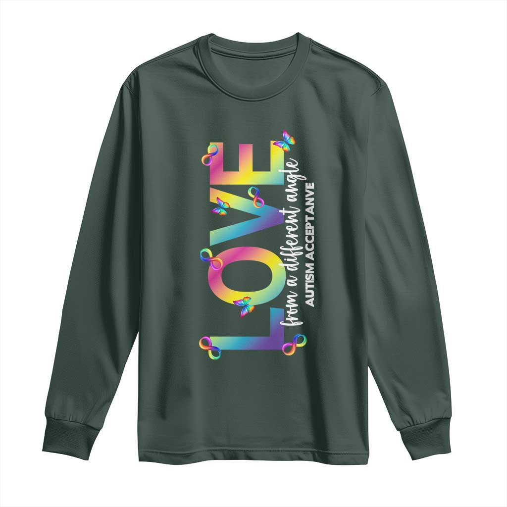 Autism Acceptance Long Sleeve Shirt Love From a Different Angle Rainbow Infinity