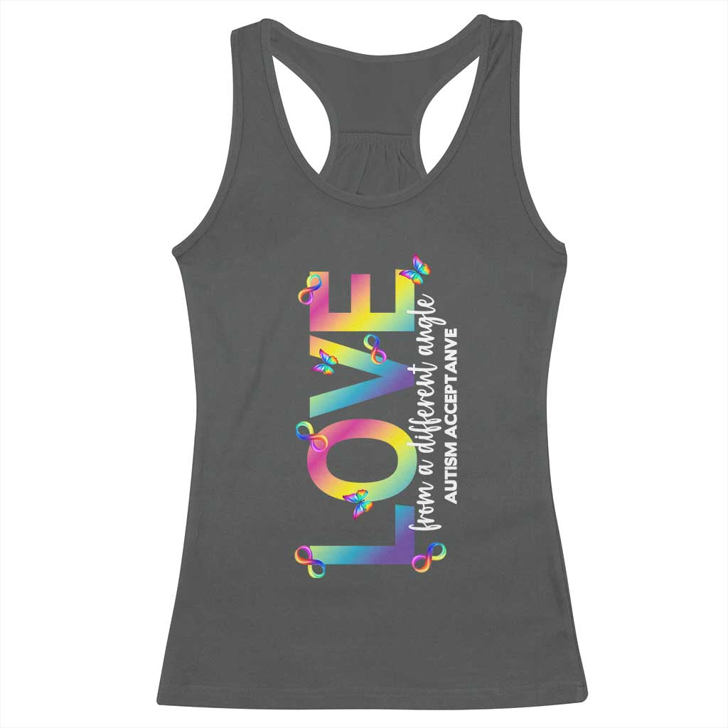 Autism Acceptance Racerback Tank Top Love From a Different Angle Rainbow Infinity