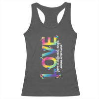 Autism Acceptance Racerback Tank Top Love From a Different Angle Rainbow Infinity