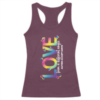Autism Acceptance Racerback Tank Top Love From a Different Angle Rainbow Infinity