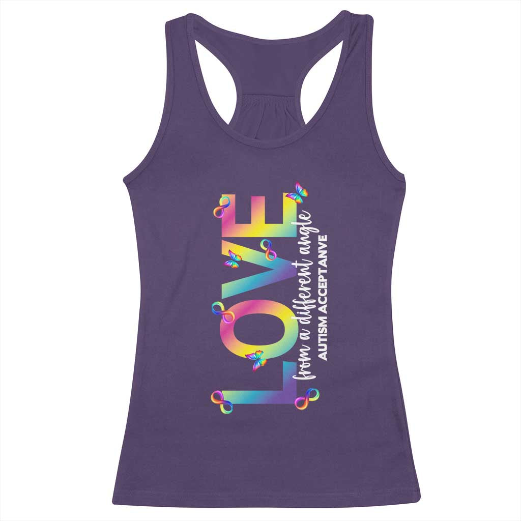 Autism Acceptance Racerback Tank Top Love From a Different Angle Rainbow Infinity