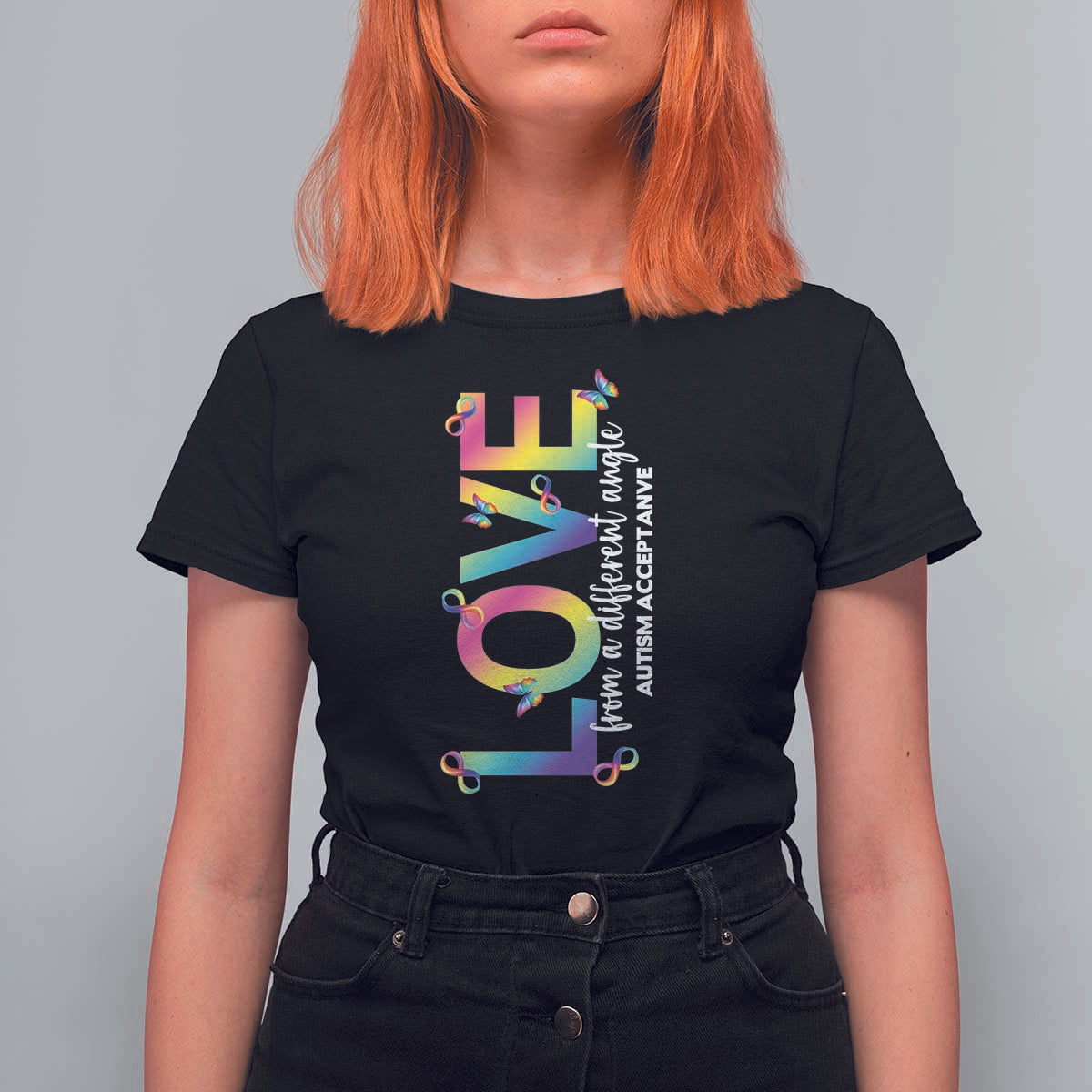 Autism Acceptance T Shirt For Women Love From a Different Angle Rainbow Infinity