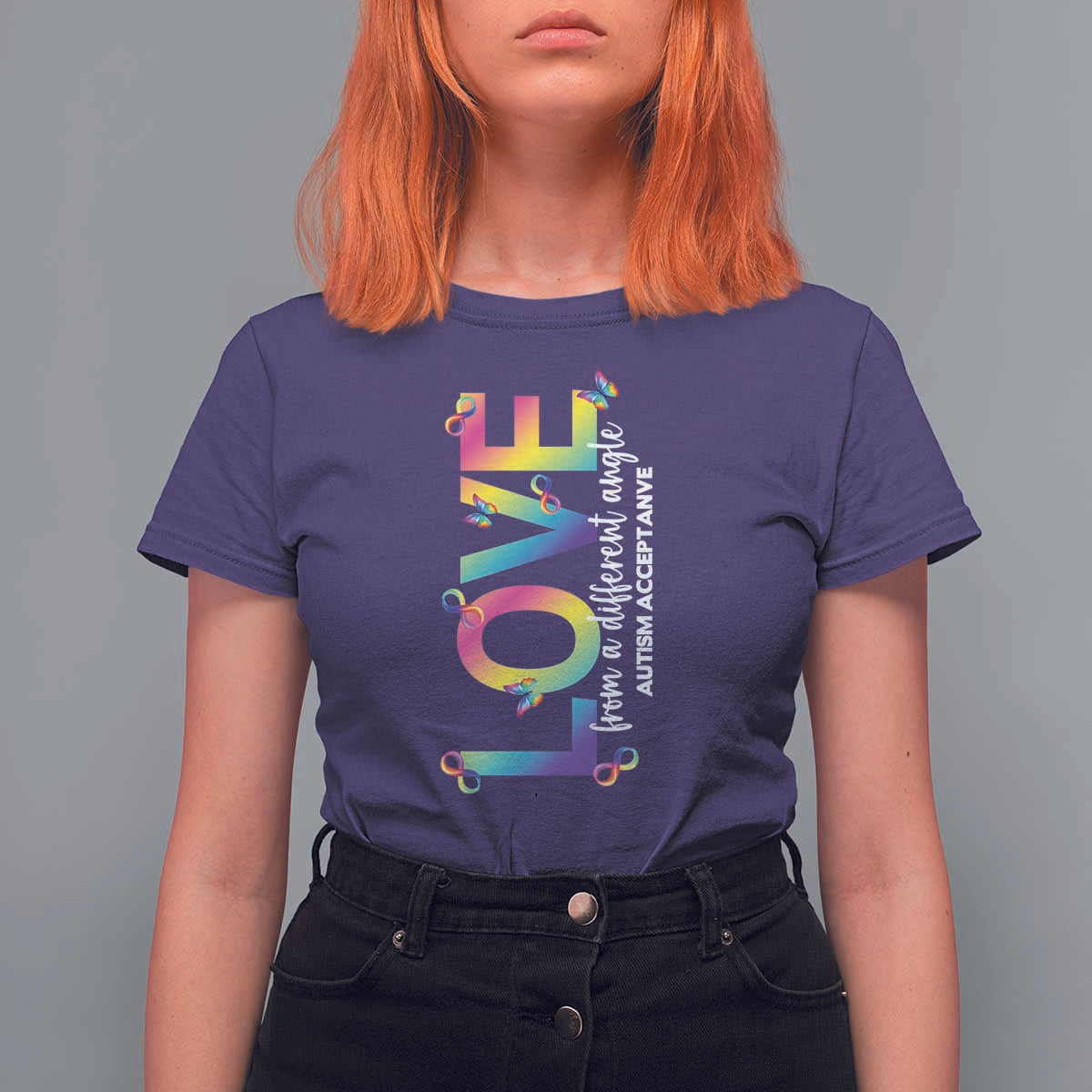 Autism Acceptance T Shirt For Women Love From a Different Angle Rainbow Infinity