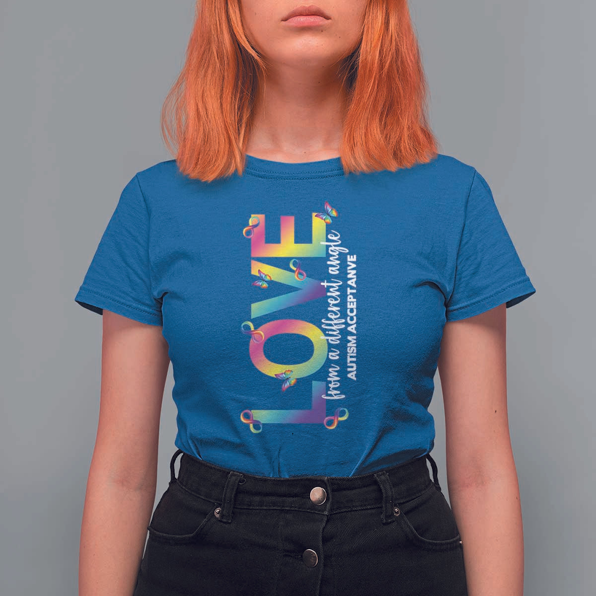 Autism Acceptance T Shirt For Women Love From a Different Angle Rainbow Infinity