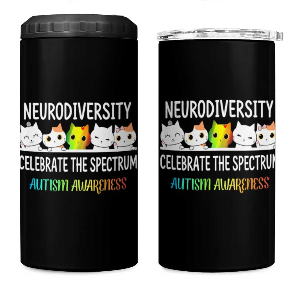 Cute Cats Autism Embrace 4 in 1 Can Cooler Tumbler Neurodiversity Celebrate The Spectrum