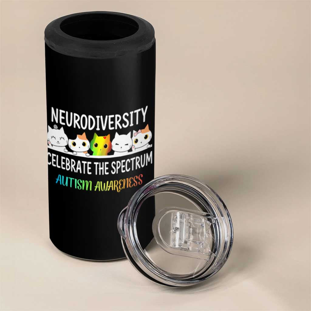 Cute Cats Autism Embrace 4 in 1 Can Cooler Tumbler Neurodiversity Celebrate The Spectrum