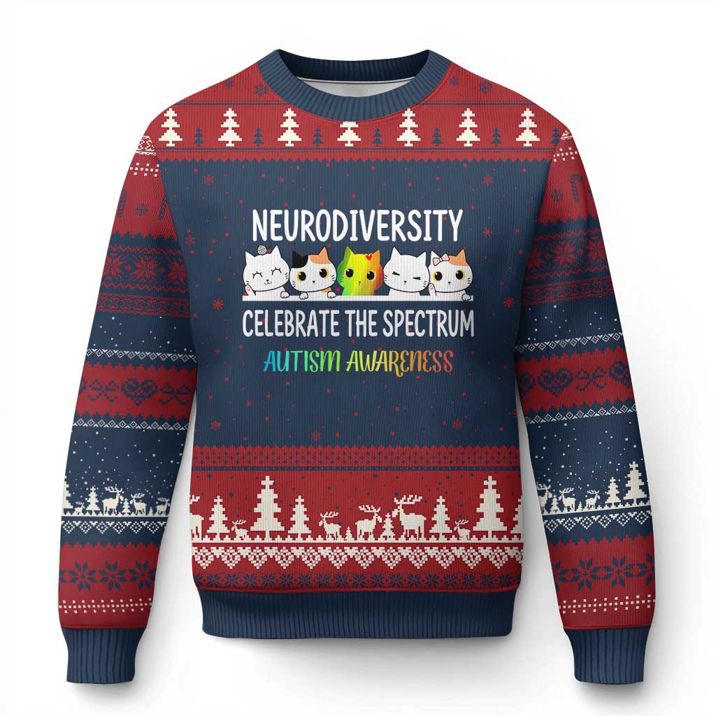 Cute Cats Autism Embrace Ugly Christmas Sweater Neurodiversity Celebrate The Spectrum - Wonder Print Shop