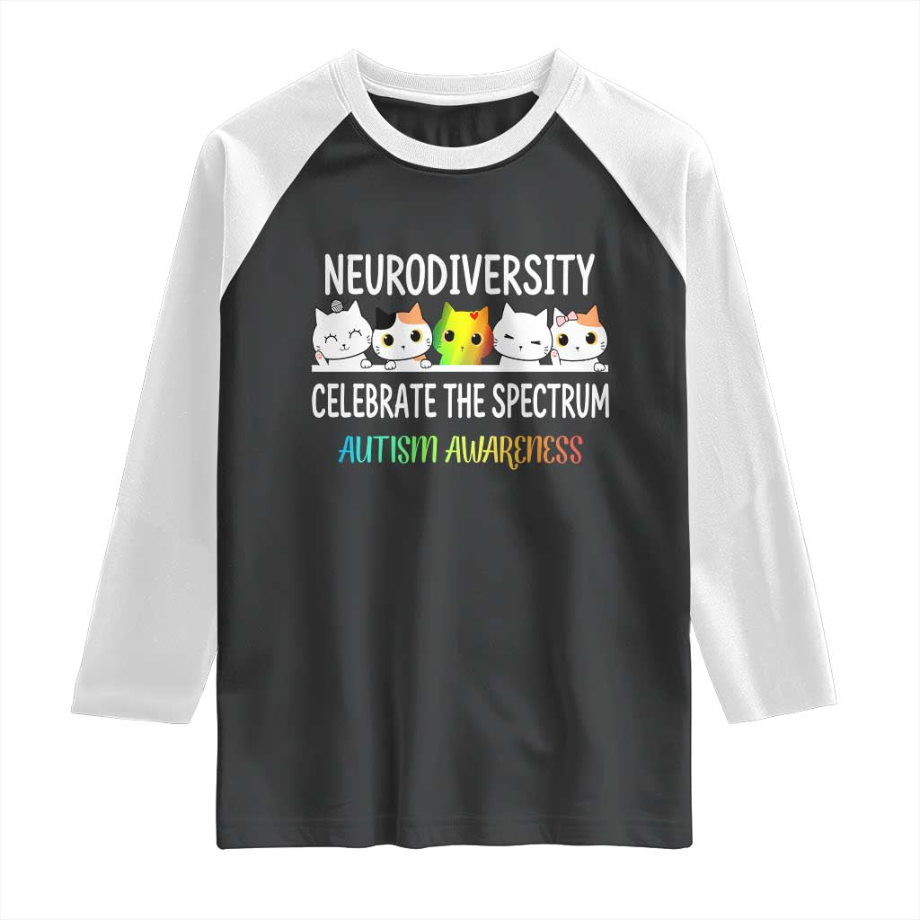 Cute Cats Autism Embrace Raglan Shirt Neurodiversity Celebrate The Spectrum