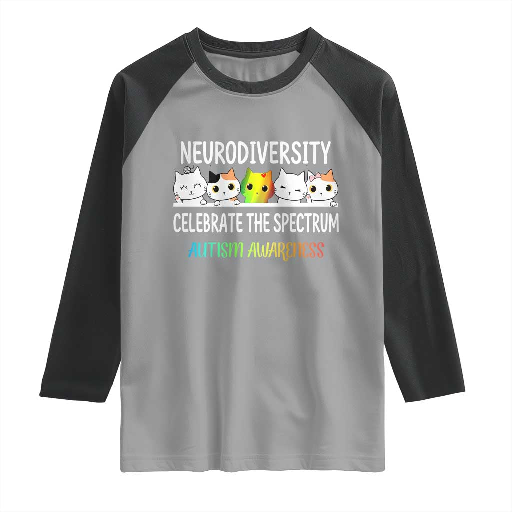 Cute Cats Autism Embrace Raglan Shirt Neurodiversity Celebrate The Spectrum