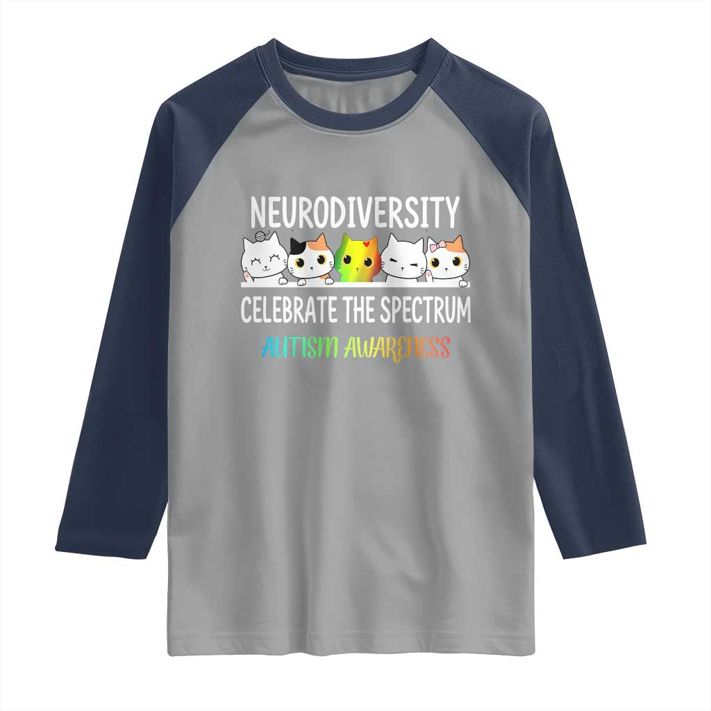 Cute Cats Autism Embrace Raglan Shirt Neurodiversity Celebrate The Spectrum