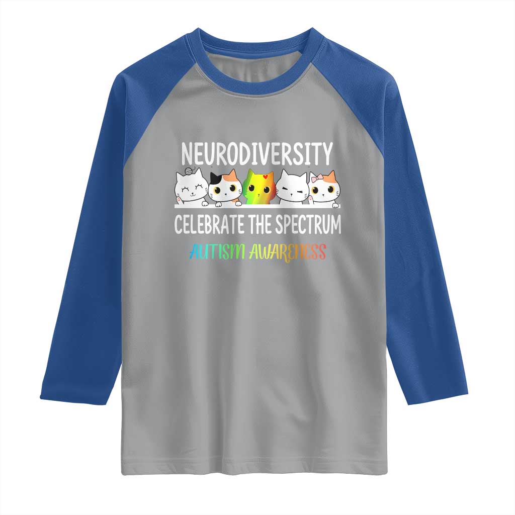 Cute Cats Autism Embrace Raglan Shirt Neurodiversity Celebrate The Spectrum