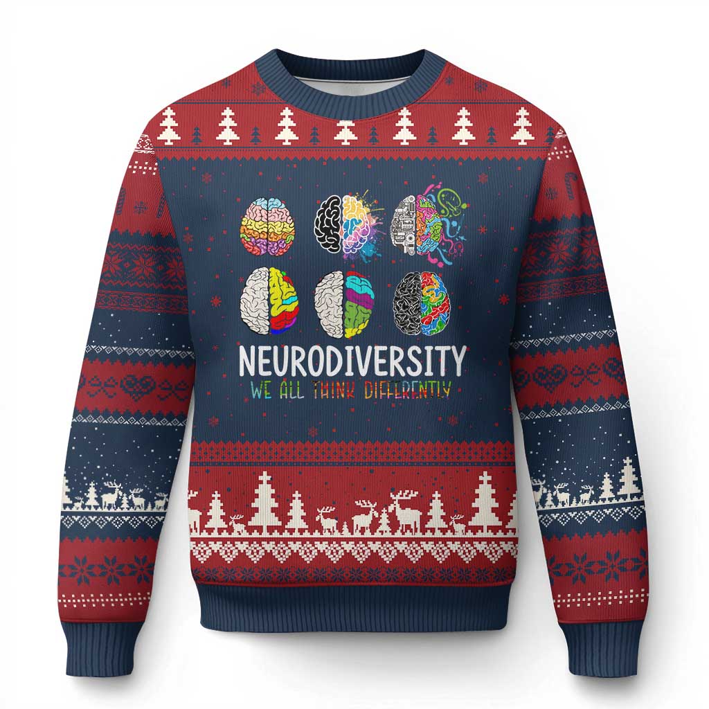 Embrace Neurodiversity Ugly Christmas Sweater We All Think Differently - Wonder Print Shop