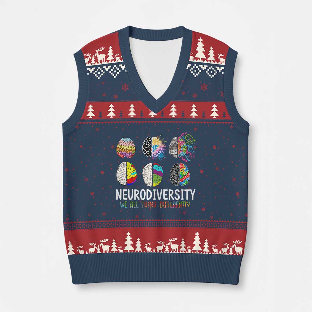 Embrace Neurodiversity V-Neck Knit Sweater Vest We All Think Differently - Wonder Print Shop