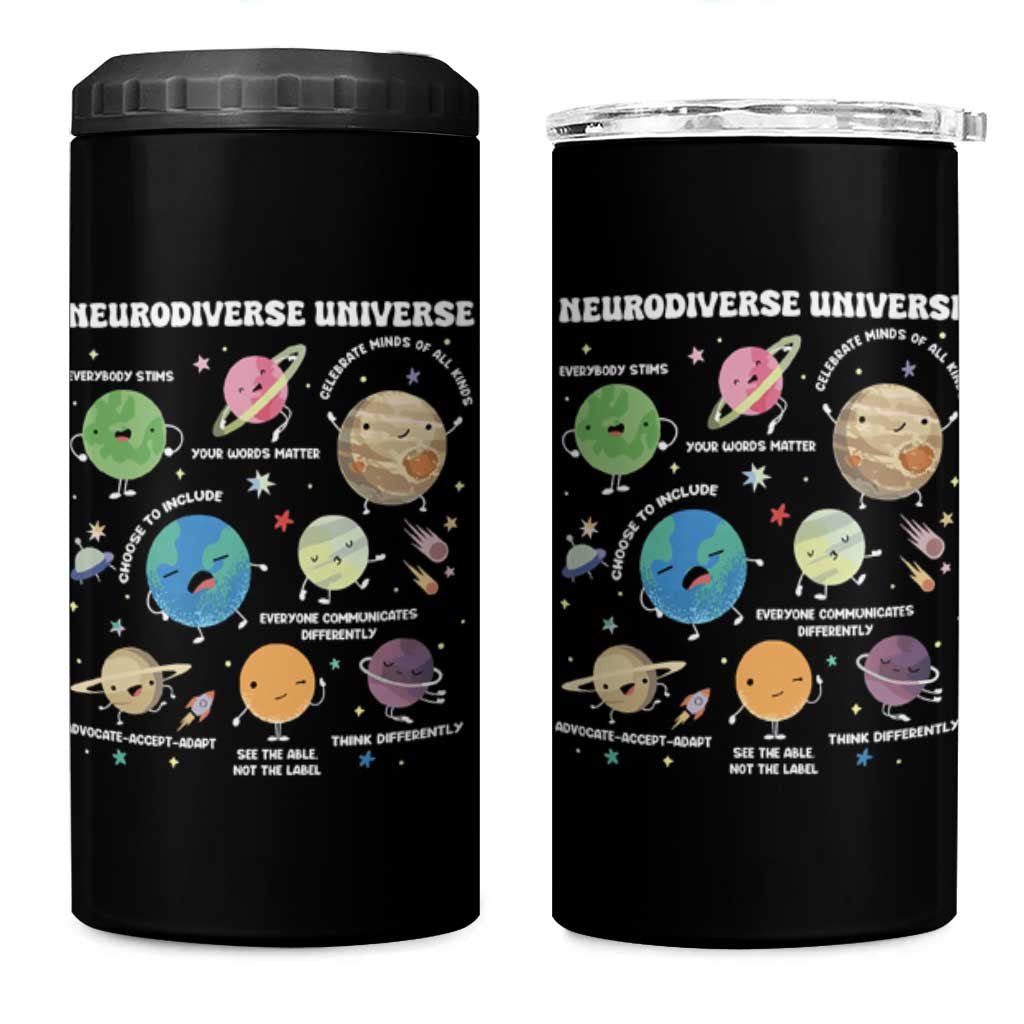 Neurodiverse Universe 4 in 1 Can Cooler Tumbler Autism Awareness ASD ADHD Neurodiversity Sped Teacher