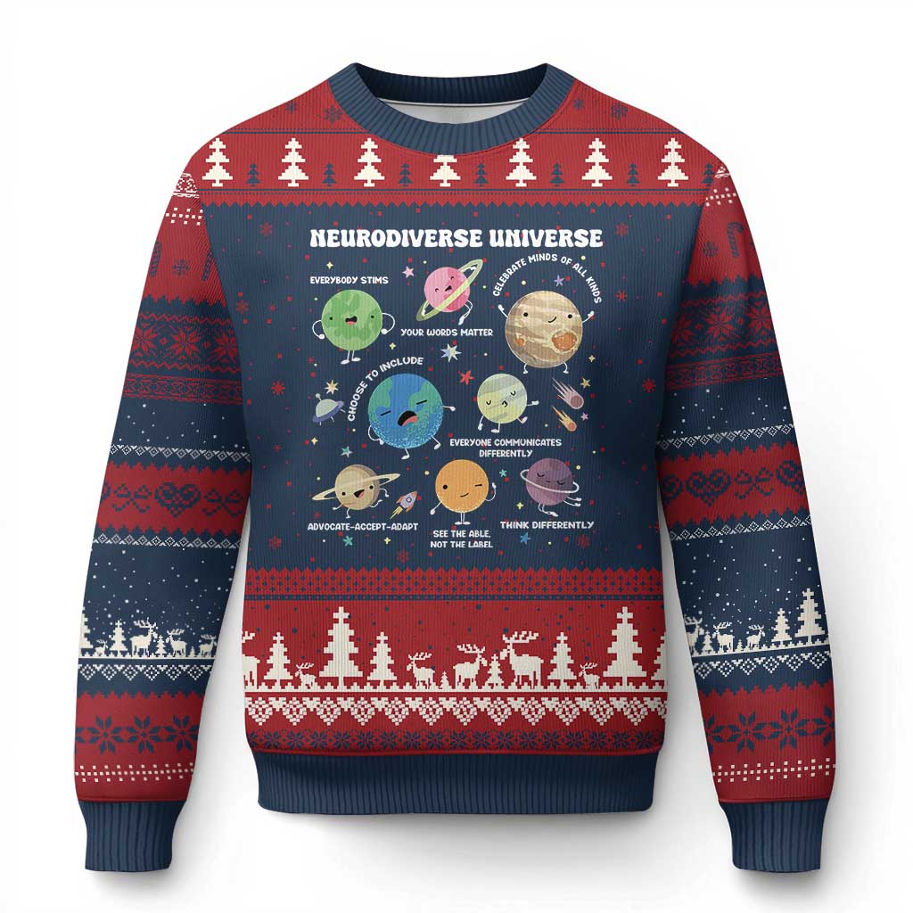 Neurodiverse Universe Ugly Christmas Sweater Autism Awareness ASD ADHD Neurodiversity Sped Teacher - Wonder Print Shop